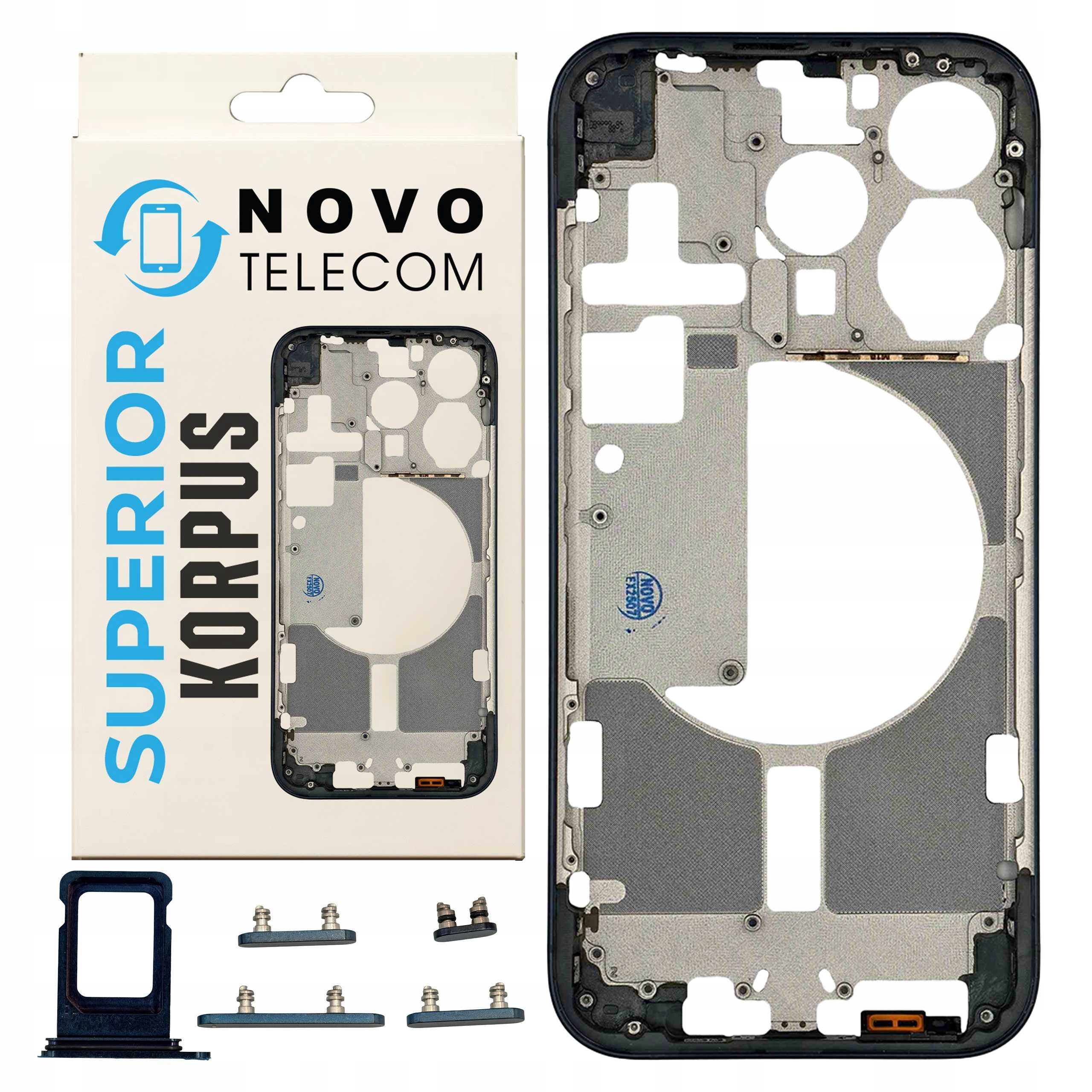 Korpus Czarny do iPhone 15 Pro Ramka Obudowa Środkowa Przyciski Sim