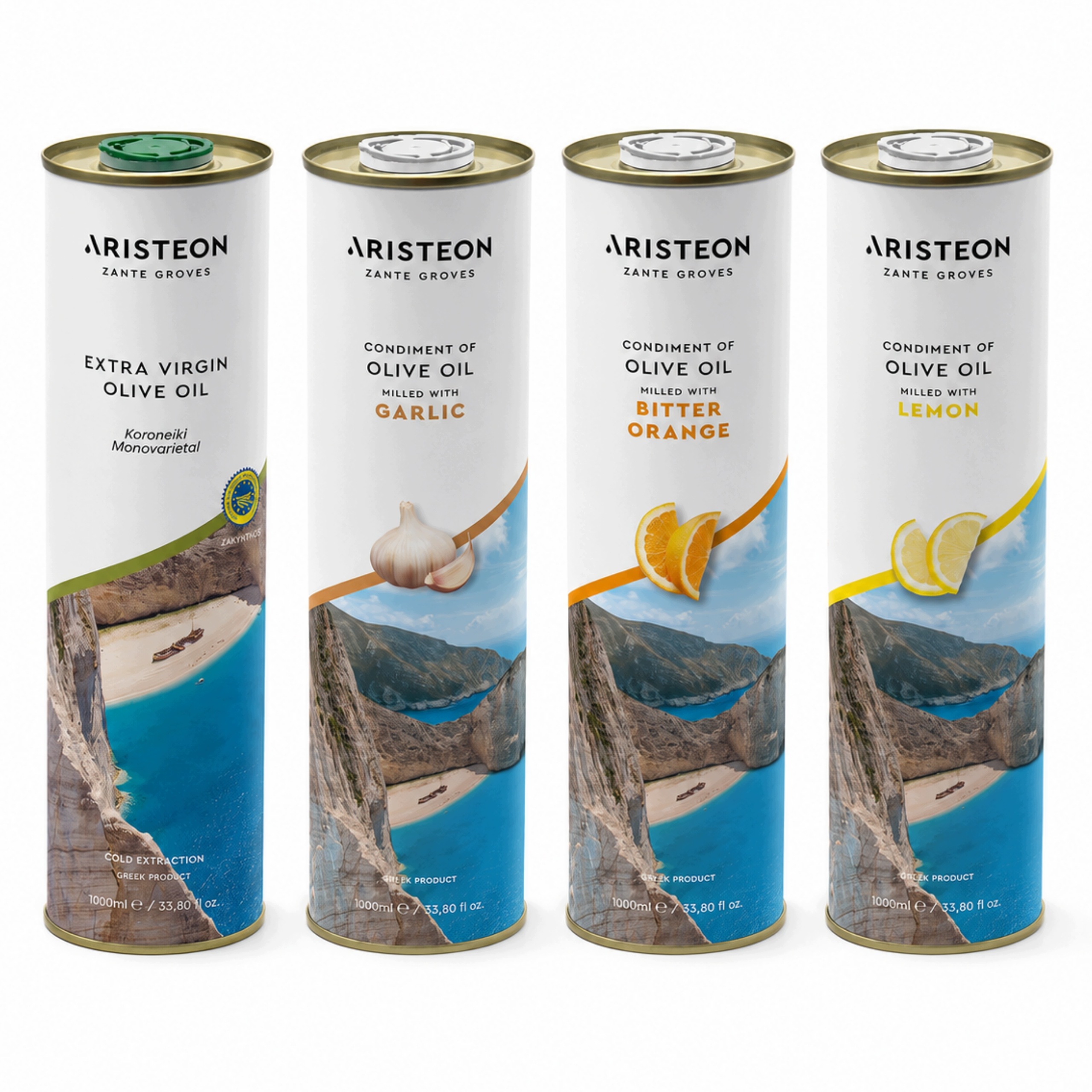 Olivový olej Komplet Aristeon 4x1L Extra Virgin Česnek Citron Pomeranč