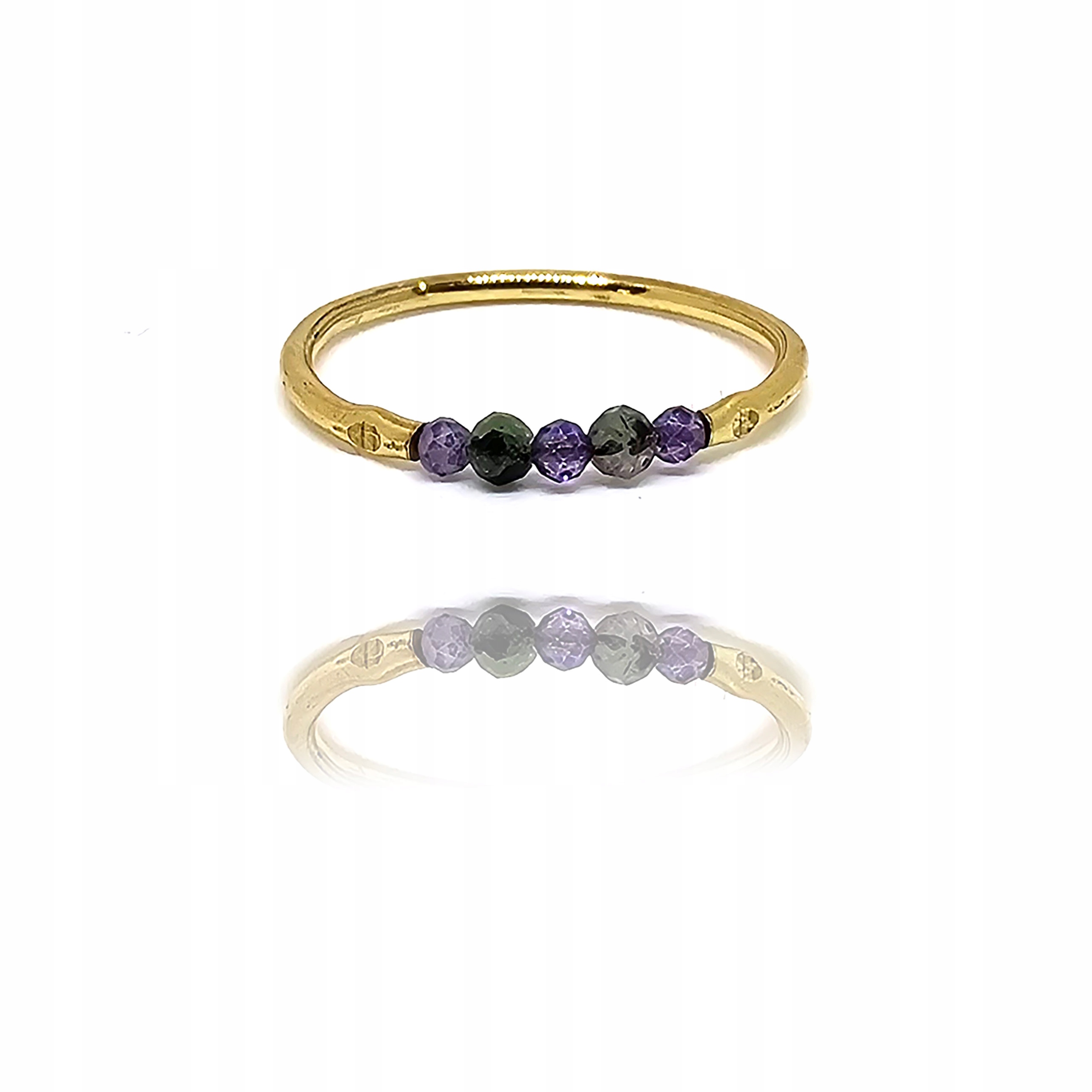 Zlatý prstýnek s ametysty a smaragdy ametyst smaragd 585 zlato