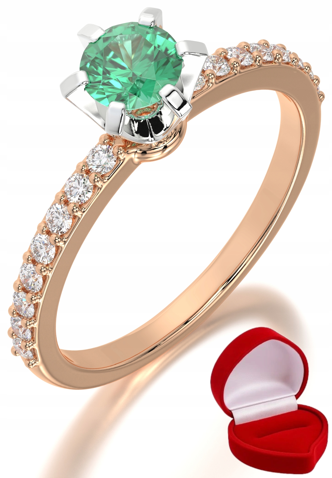 Zlatý Prstýnek 585 14k Smaragd 0,30 ct Růžové Zlato R17