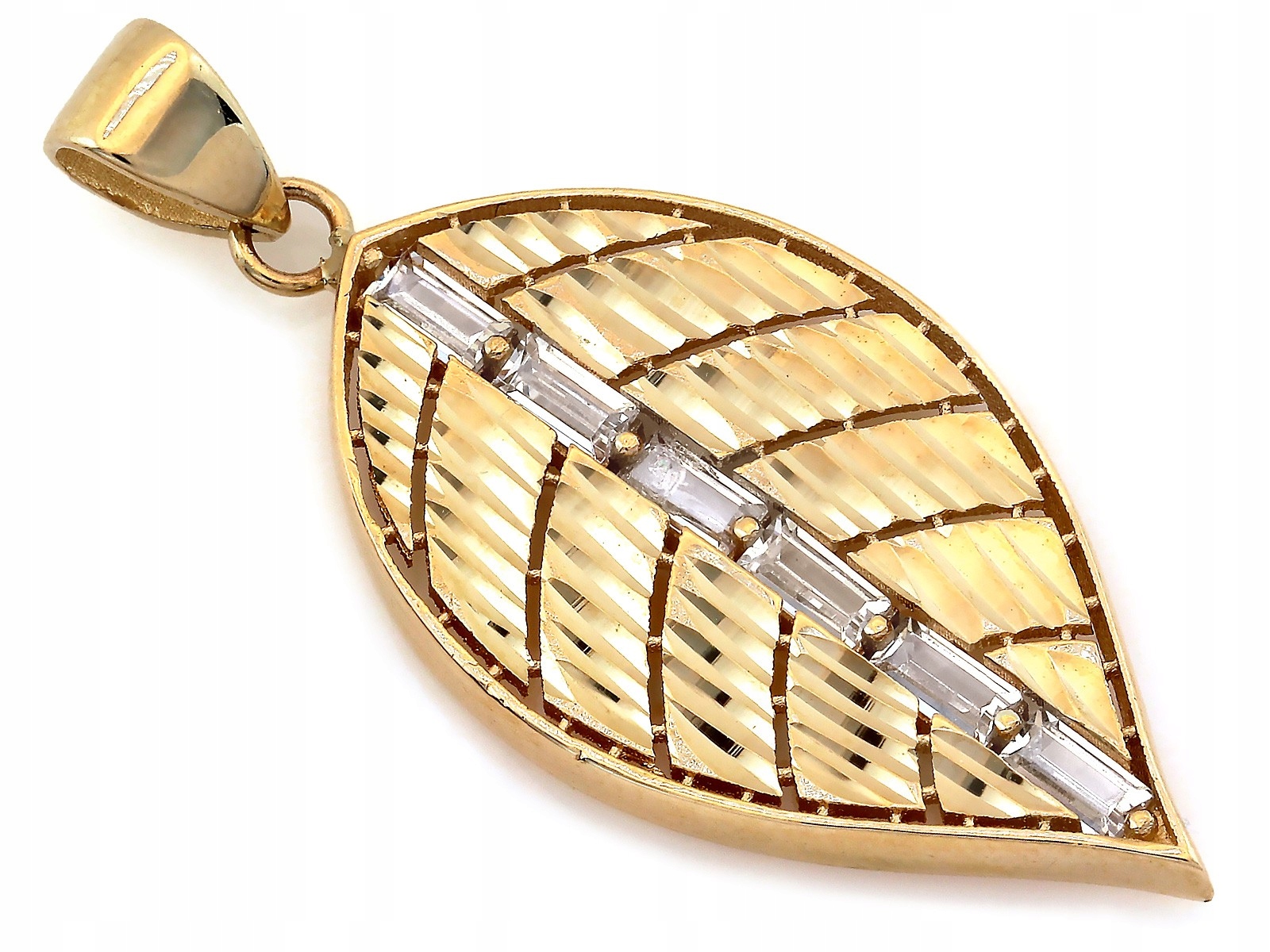 Zlatý módní přívěsek 585 list s zirkony, hmotnost 1.65 g, lesklý