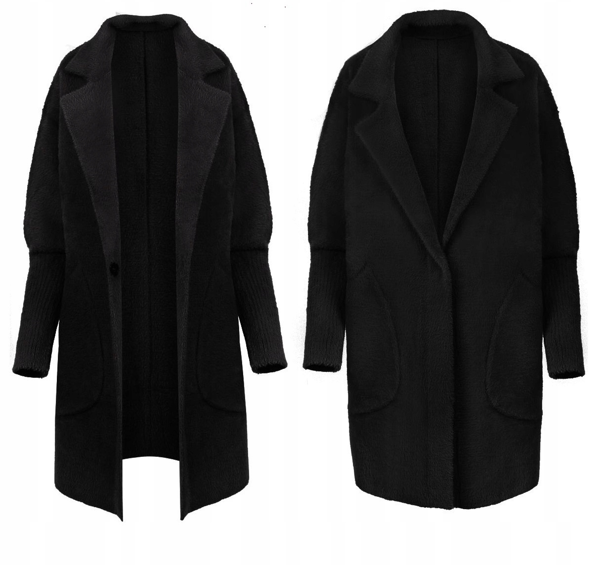 Alpaka Damska wełna Kurtka Płaszcz Sweter kołnierz Ciepły Czarny
