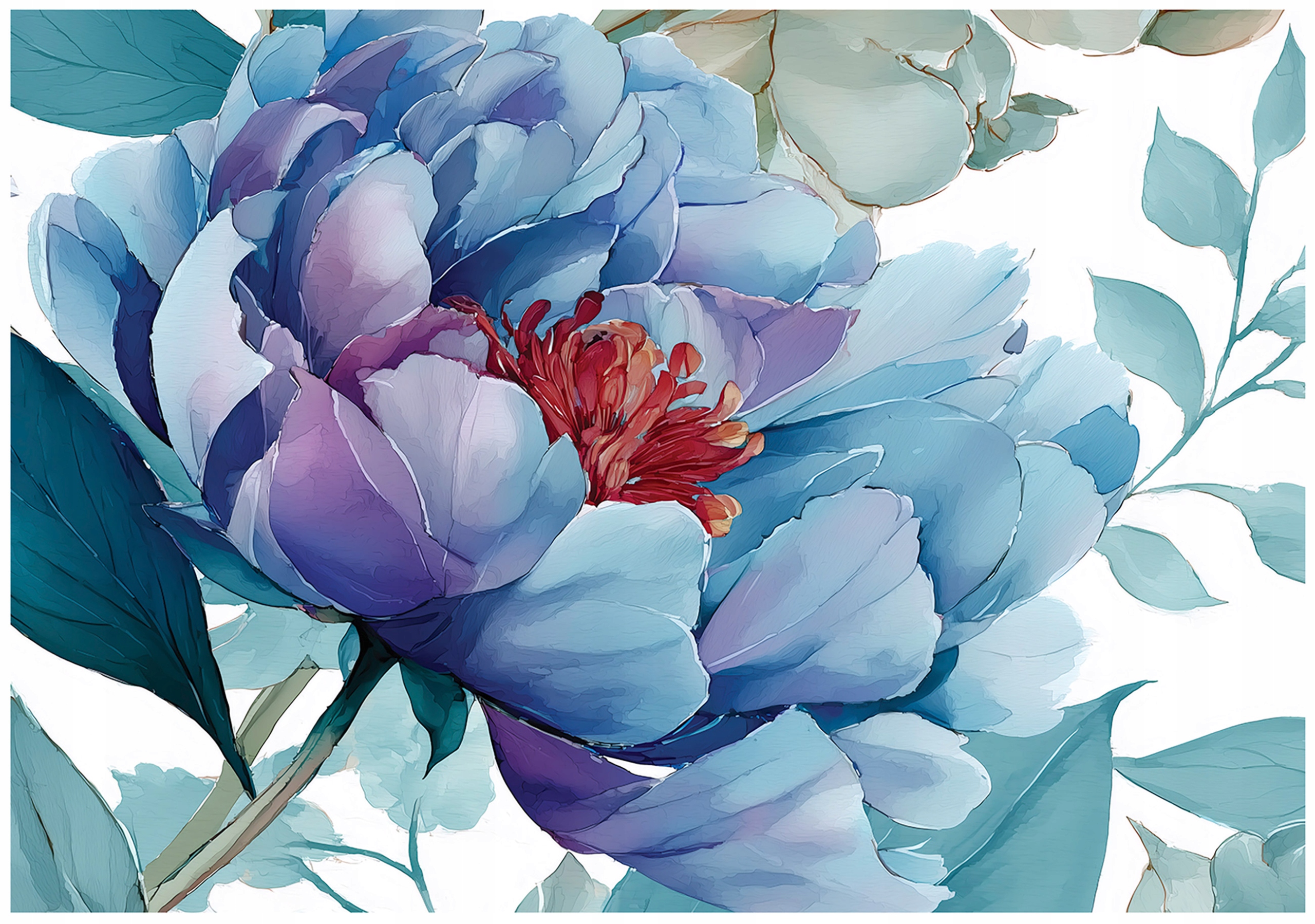 Fototapeta Květiny Pivoňky Listy Modrá Příroda Boho Ženské 350x250