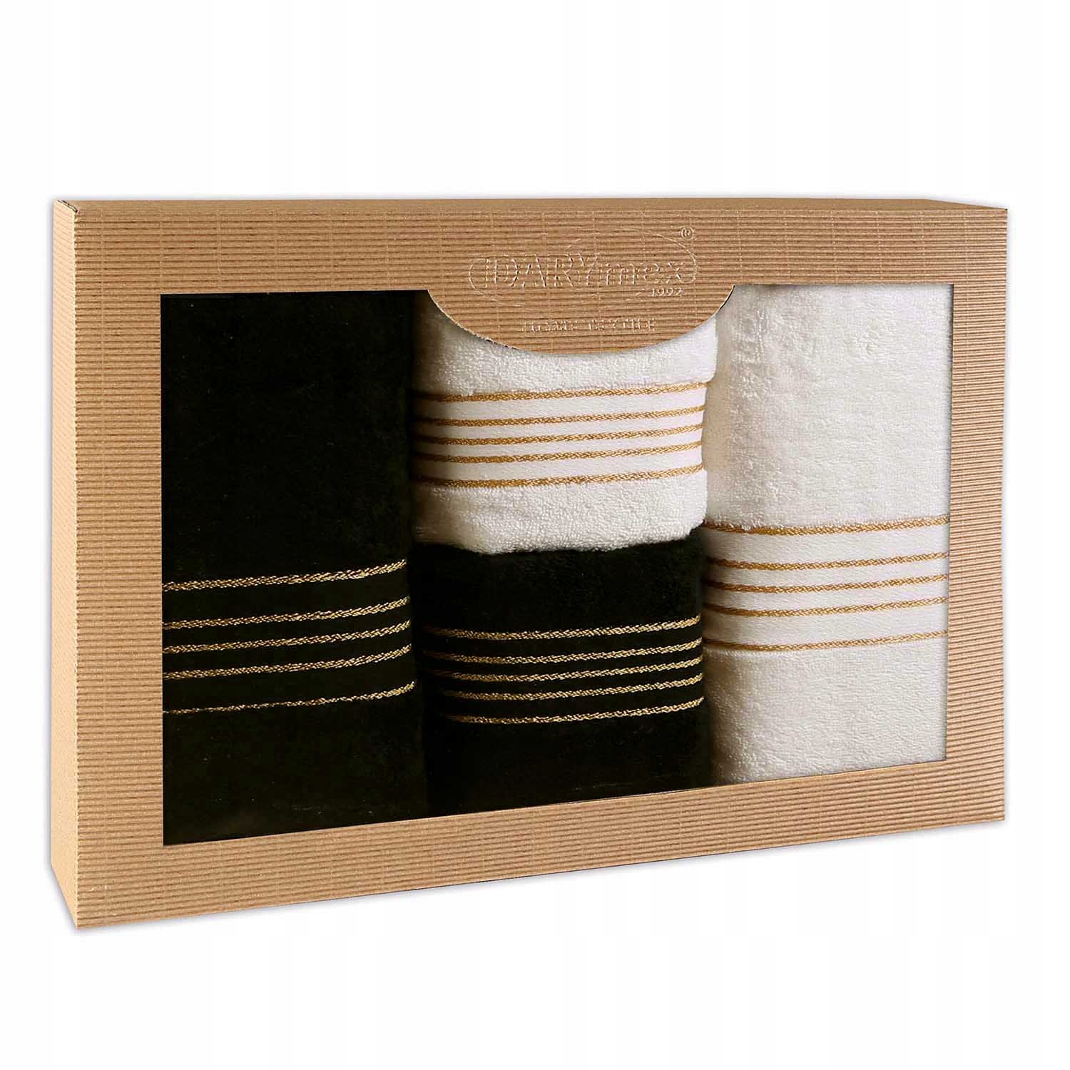 Zestaw ręczników bawełna 4szt box prezentowy 50x90 70x140 czarny i biały