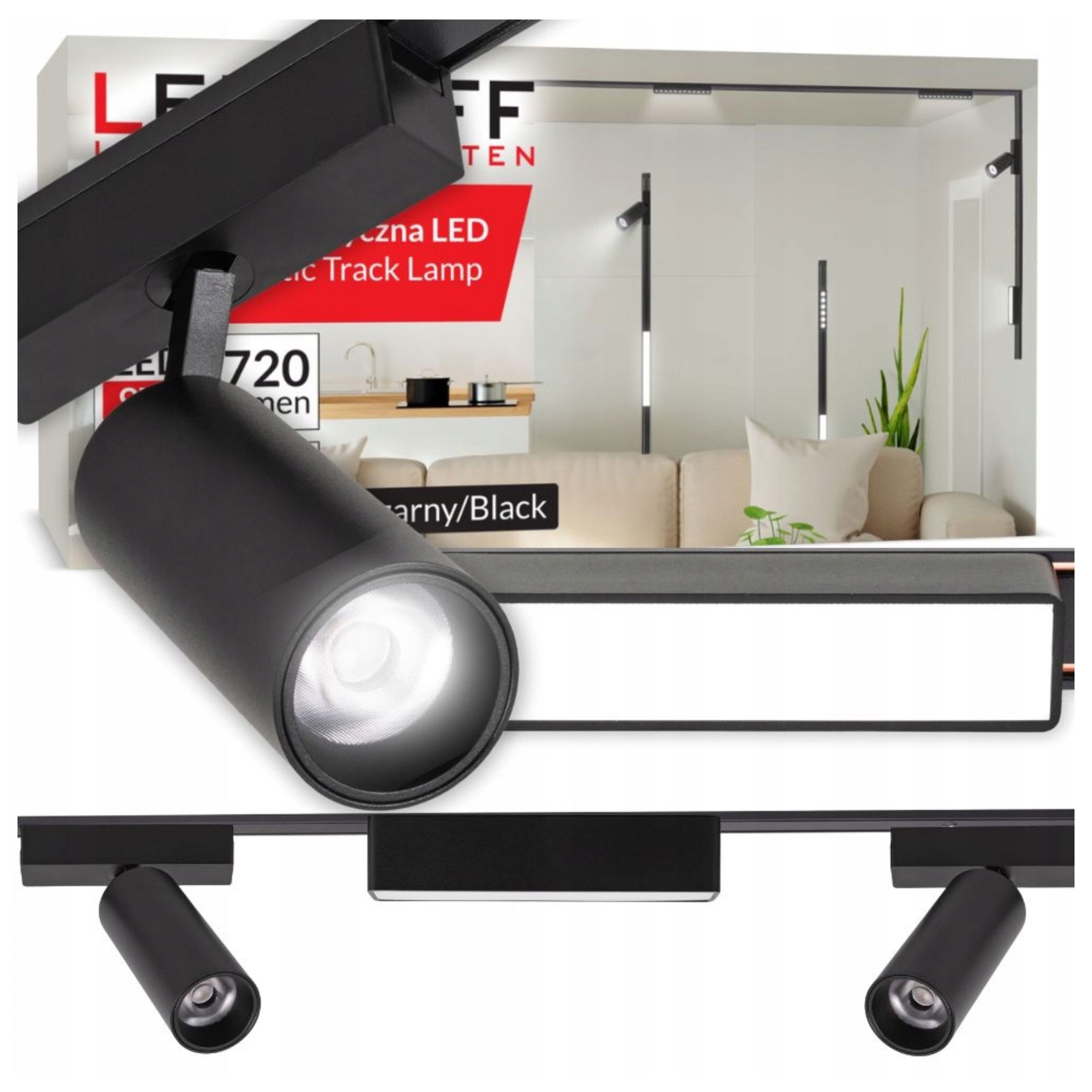 Magnetické kolejnicové osvětlení Set kolejnice 1m 3x reflektor Černý