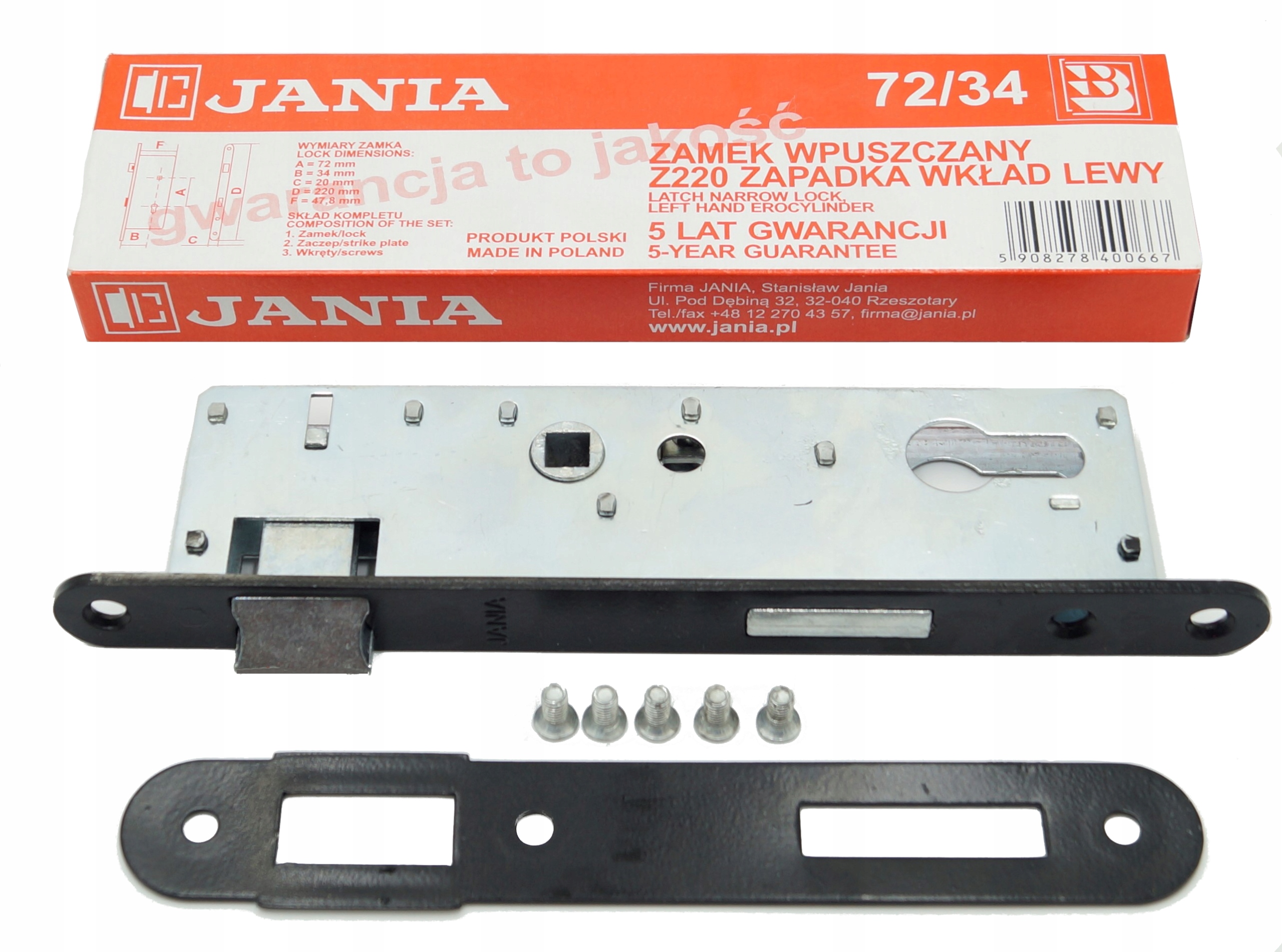 

Jania Zamek Wąski Do Bramek Furtek 72/34mm Lewy Pl