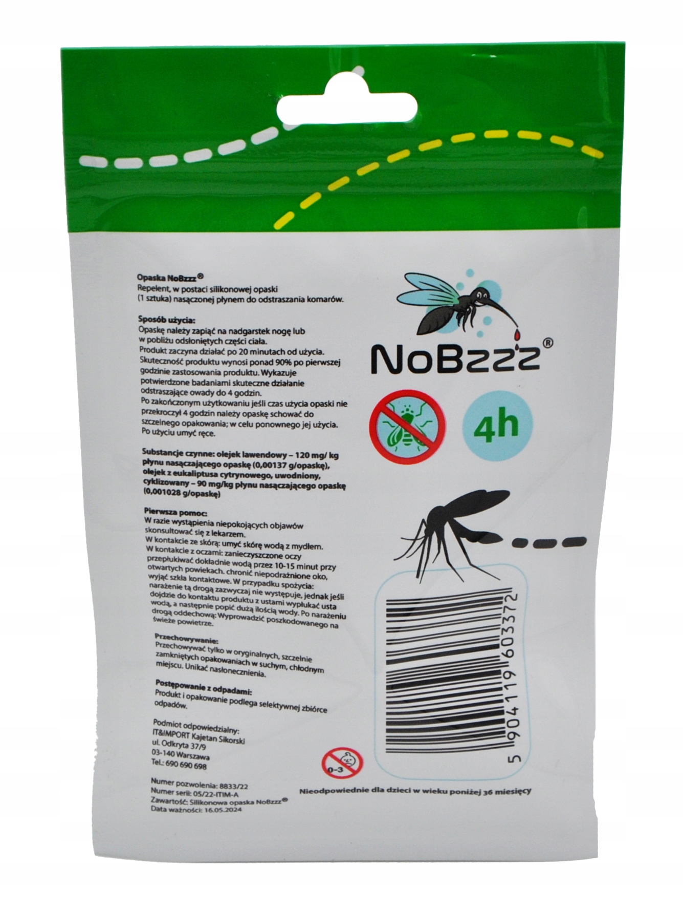 NoBzzz OPASKA NA KOMARY i MESZKI DLA DZIECI Żółta Producent NoBzzz