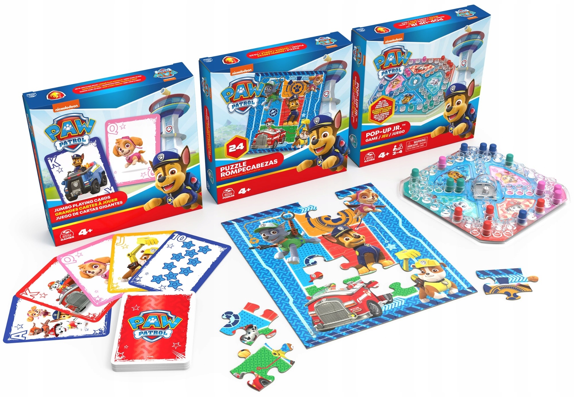 Gra planszowa Psi Patrol zestaw gier 3w1 Puzzle Pop-up Karty Jumbo