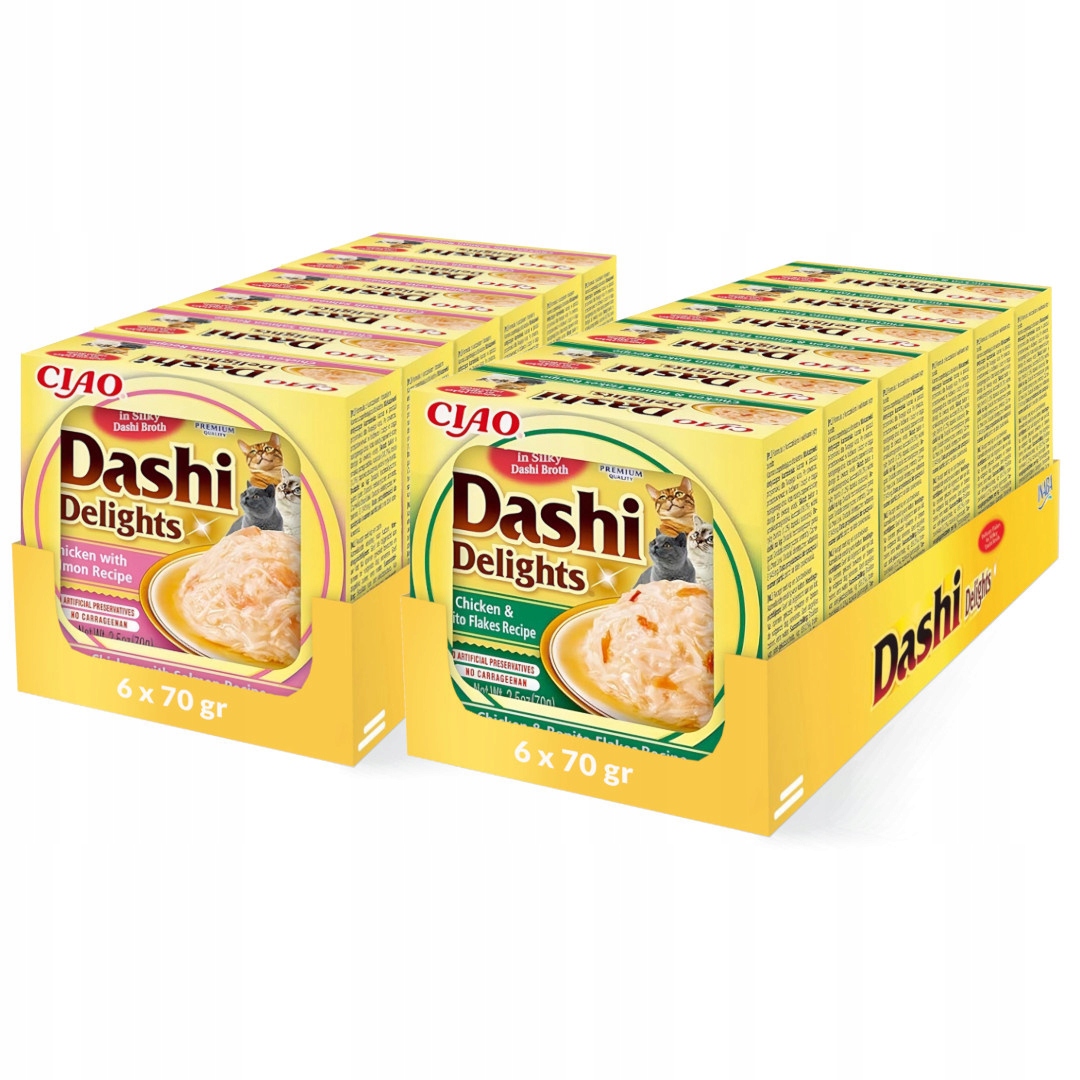 Inaba Cat Dashi Delights 12x70g Krmivo Pro Kočky s lososem, kuřetem a bonitem