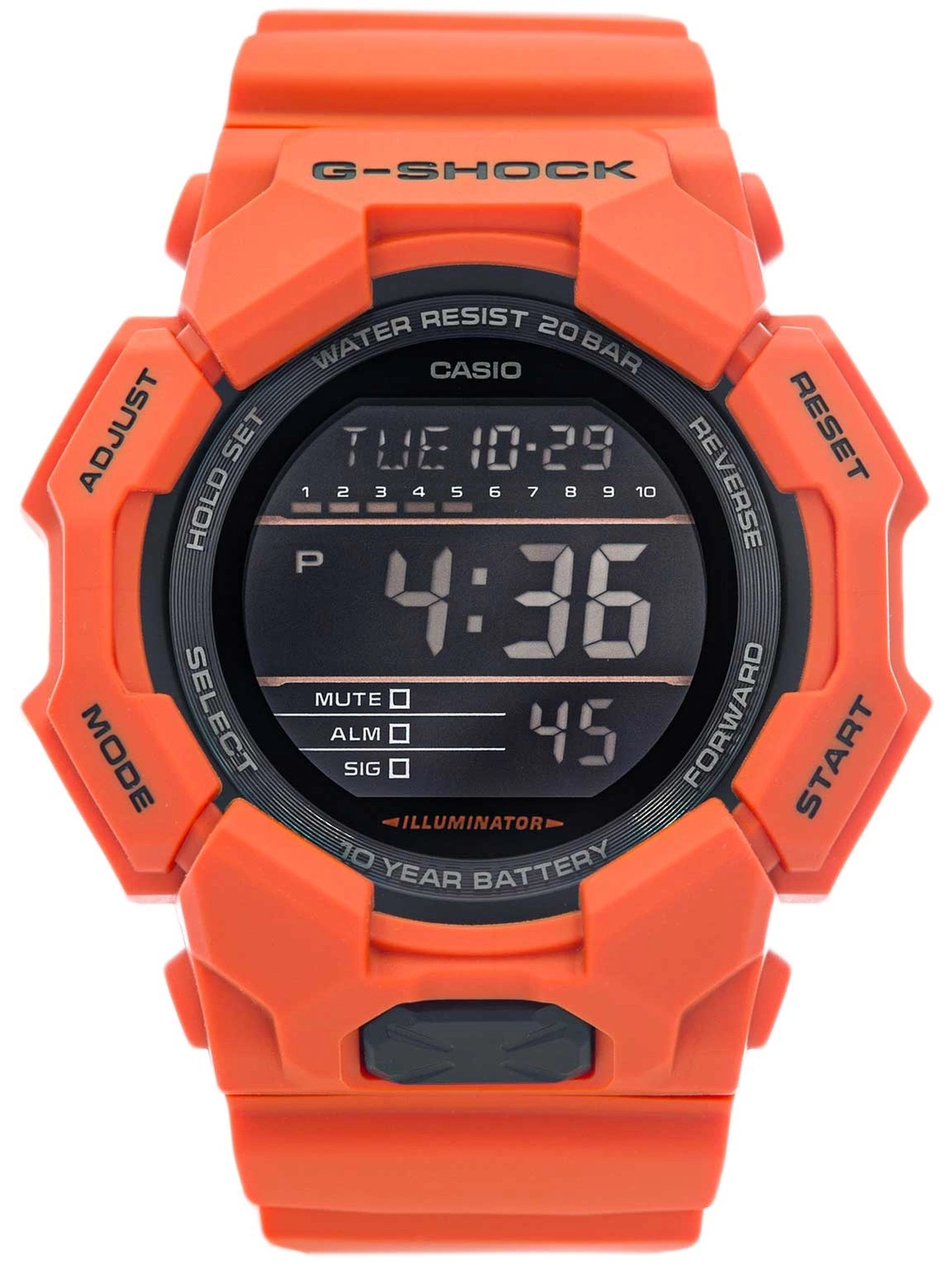 MĘSKI ZEGAREK CASIO GD-010-4ER G-SHOCK POMARAŃCZOWY NA PASKU SPORTOWY 200M Marka CASIO