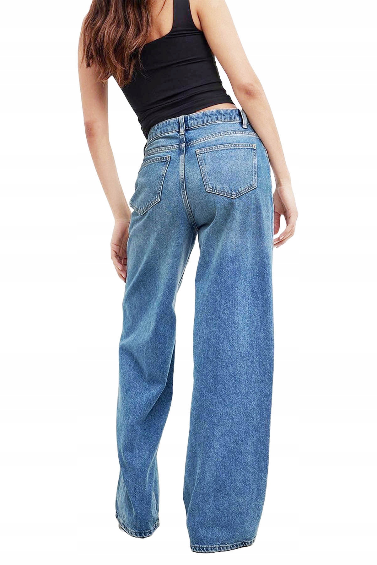 SPODNIE SZWEDY DAMSKIE SZEROKIE LUŹNE NOGAWKI JEANSOWE PROSTE Kolor niebieski