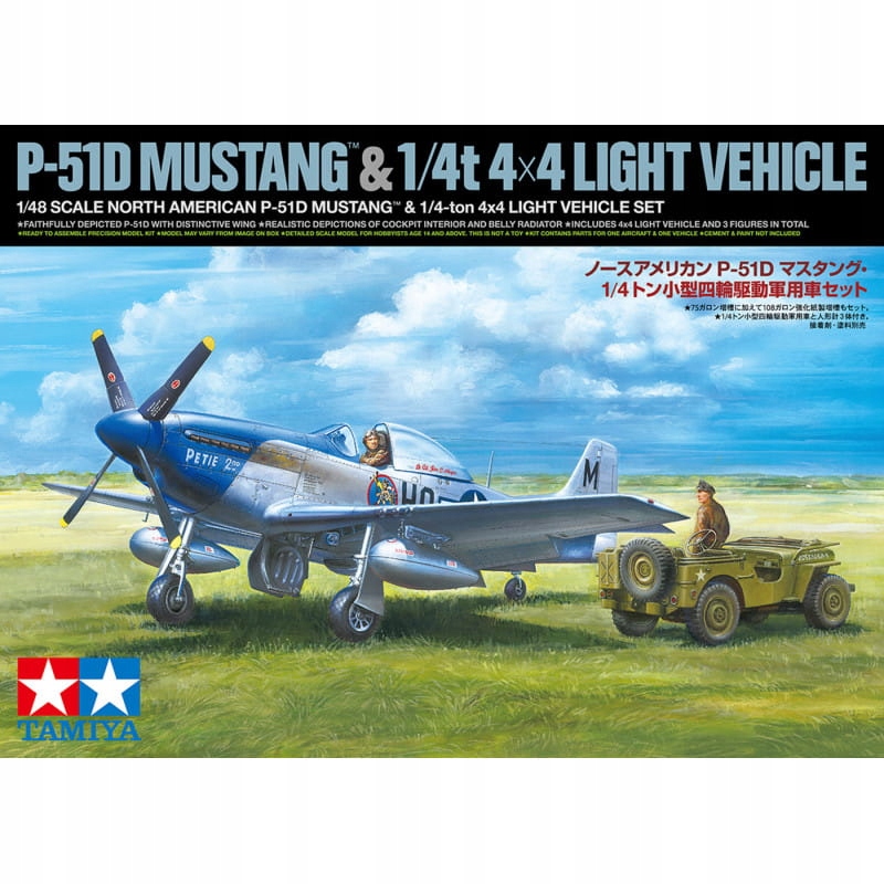 North American P-51D Mustang a 1/4tunový 4x4 lehký vůz Set 1:48 Tamiya