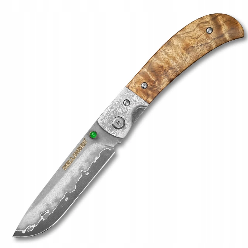 Lovecký zavírací damaškový nůž Dellinger Scorpion Maple Burl-Wood Flipper