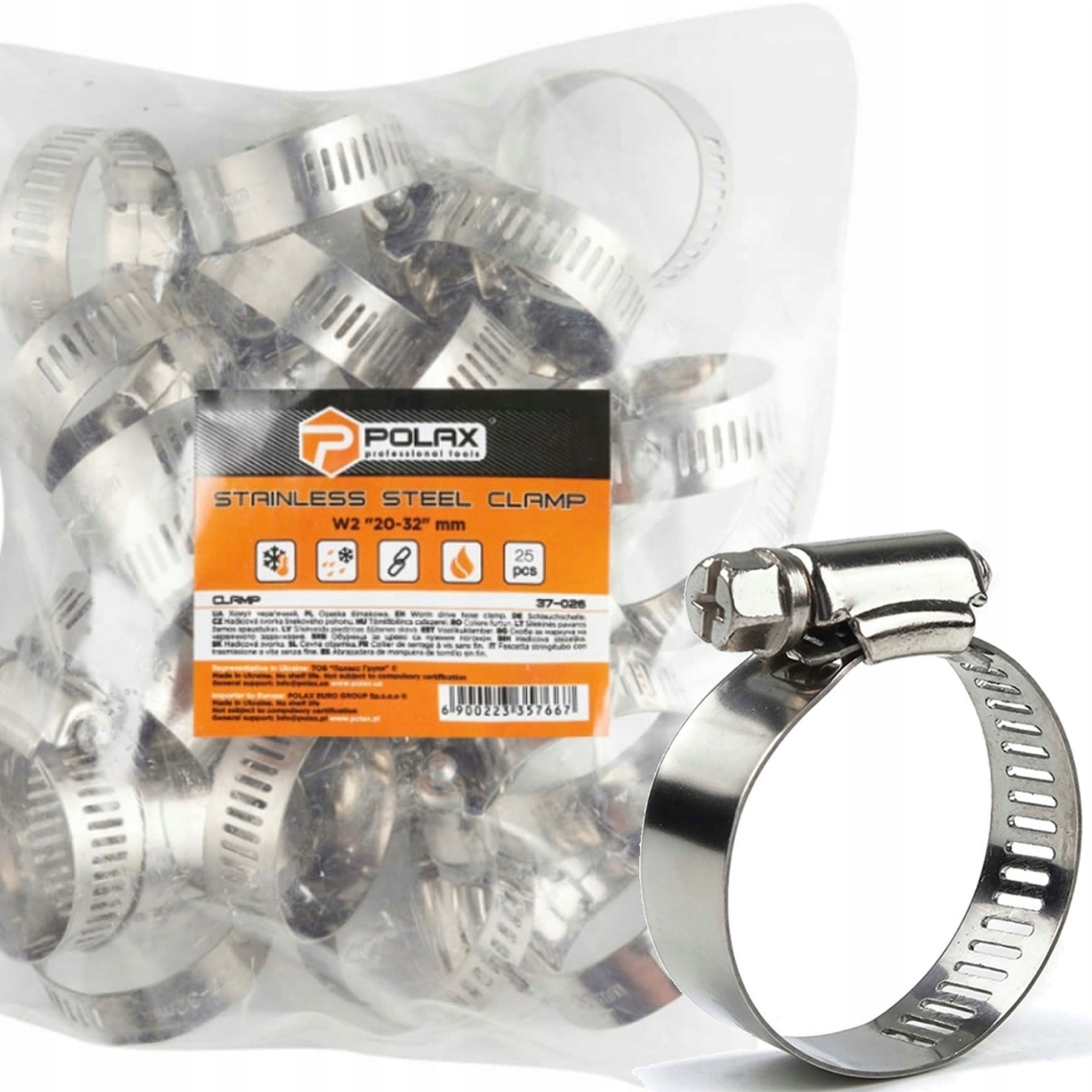 Opaska zaciskowa ślimakowa "20-32" mm Stal Nierdzewna opak.25szt Polax