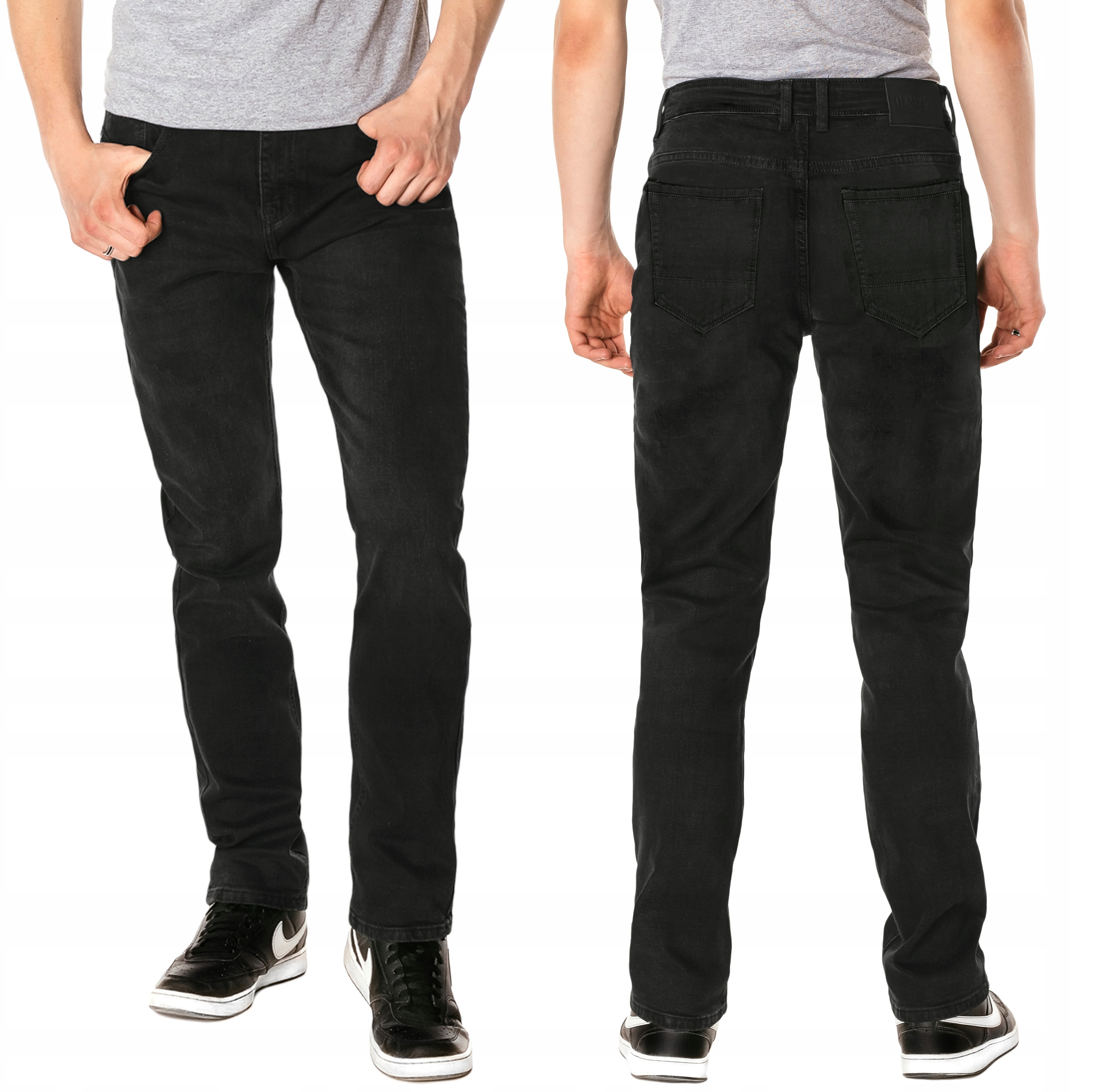 Duże Czarne Spodnie Jeansy Męskie Dżinsy Texasy z Prostą Nogawką 7074 W48