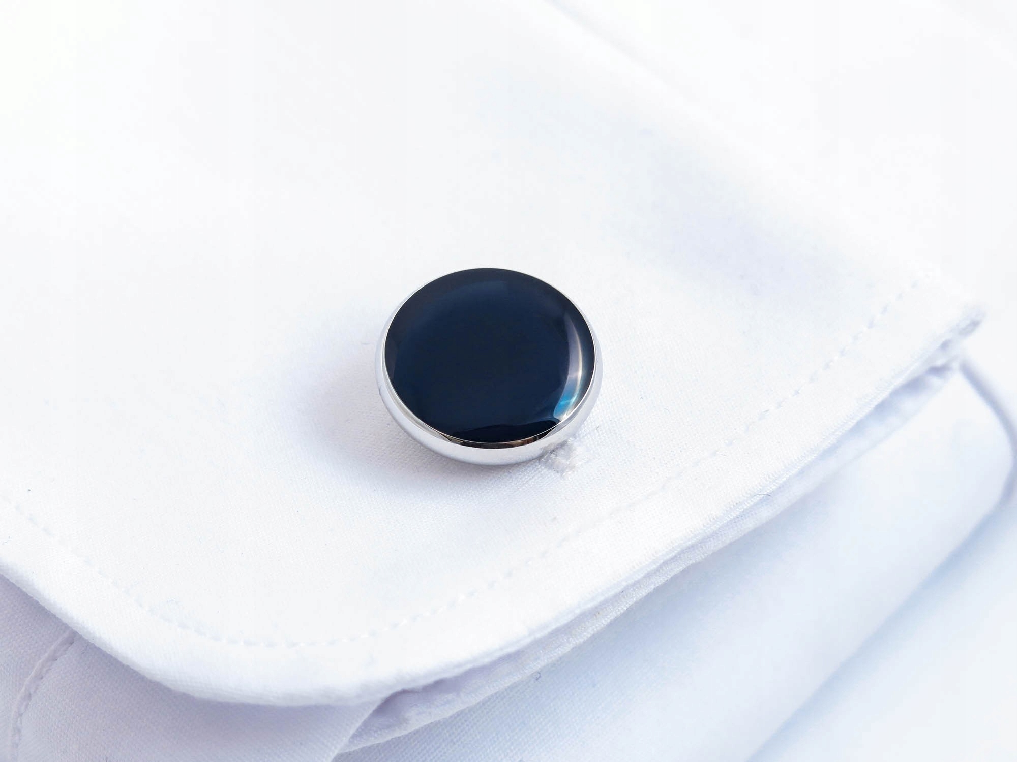 Srebrne spinki smokingowe granatowe oczko N102 Materiał stal