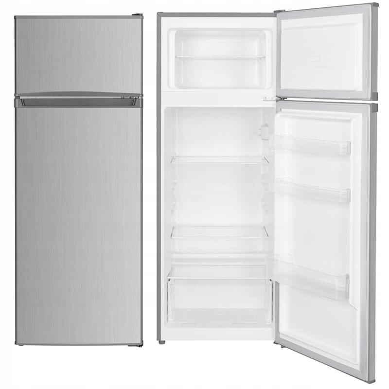 CHŁODZIARKO-ZAMRAŻARKA LODÓWKA Z GÓRNYM ZAMRAŻALNIKIEM 206L SREBRNA 143cm