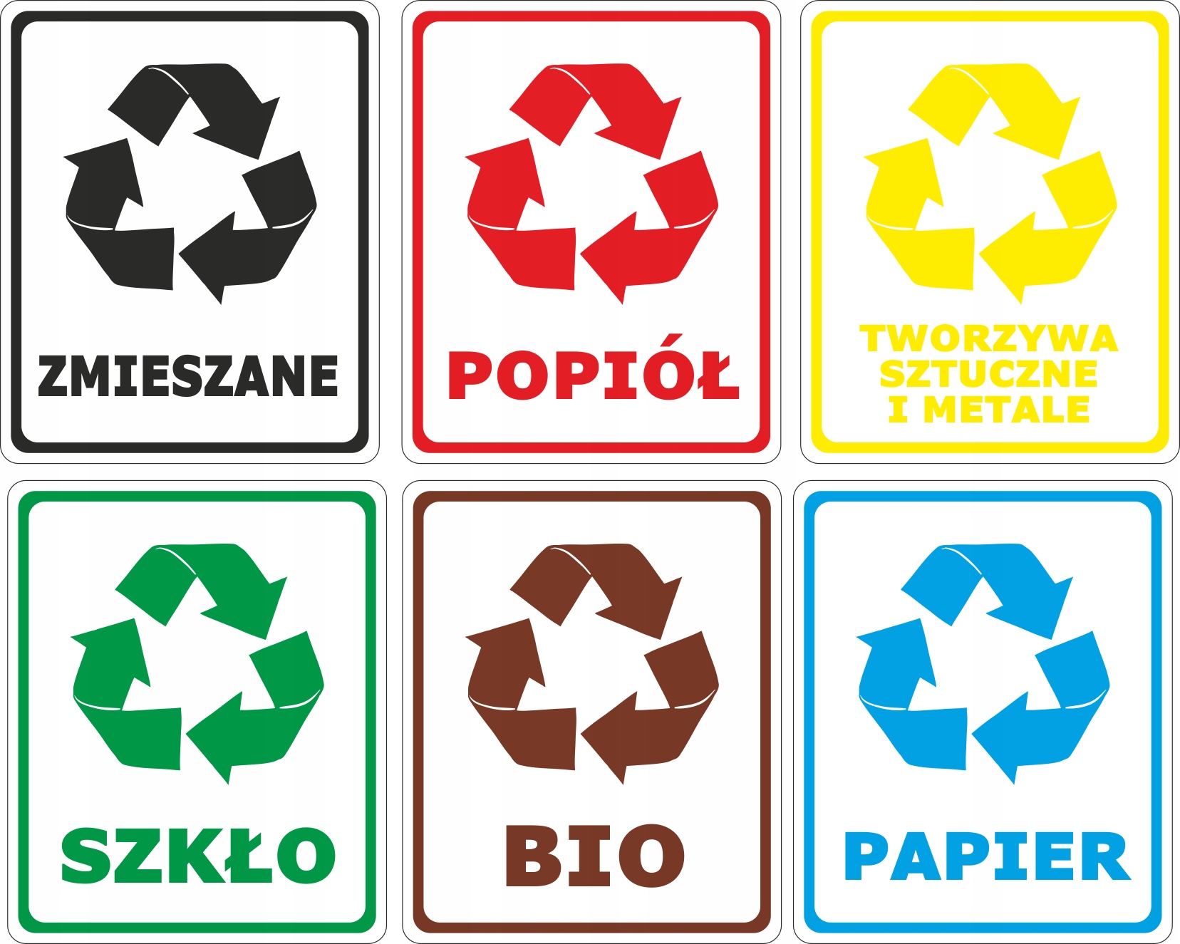 

Naklejki nalepki Do Segregacji Śmieci kosz Zestaw