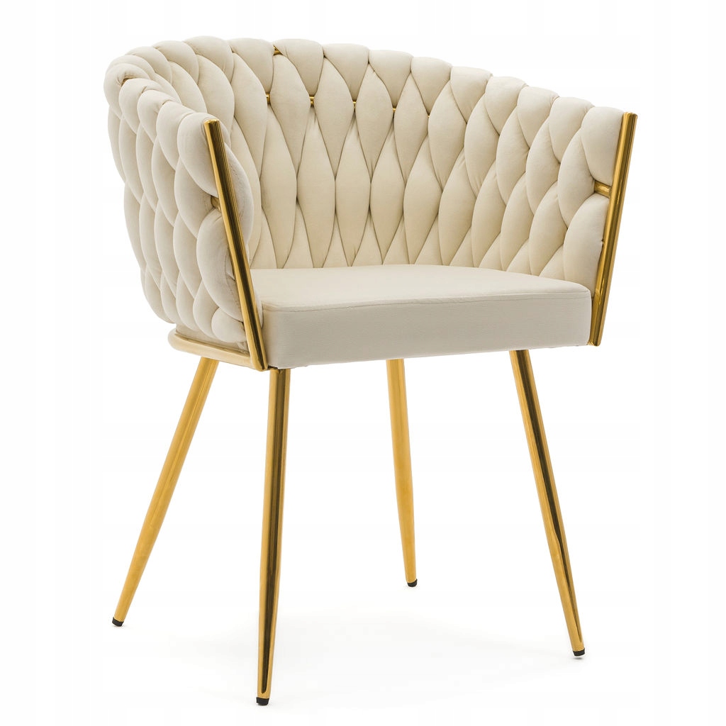 Pletená Čalouněná Jídelní Židle, Béžová, Velurová, Glamour Rosa Gold