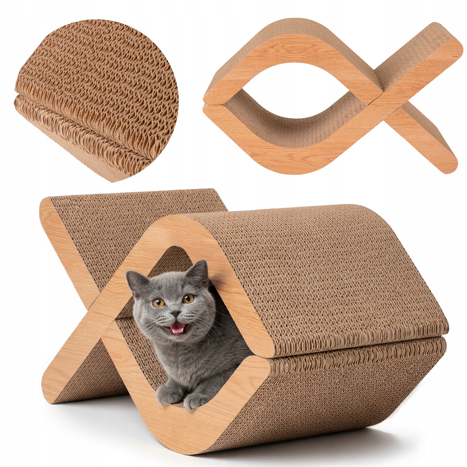 Levně Drapak Pro Kočky ryba rybka kartonová lepenka patrová Pelíšek nízké drápky