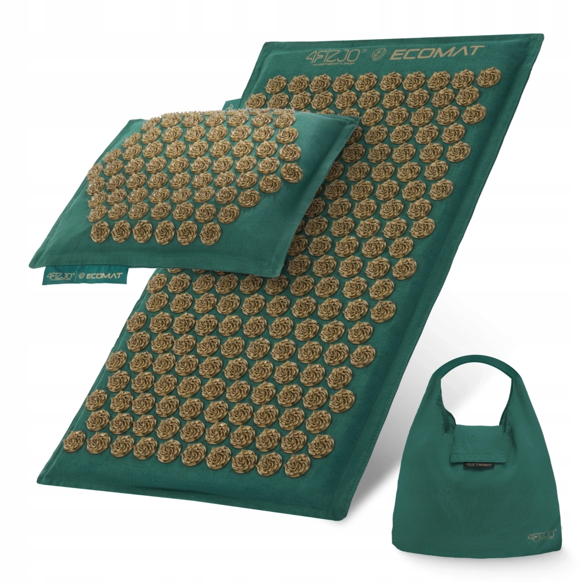 Mata do akupresury 4FIZJO lniana z łuskami gryki i kokosem Zielono-złota