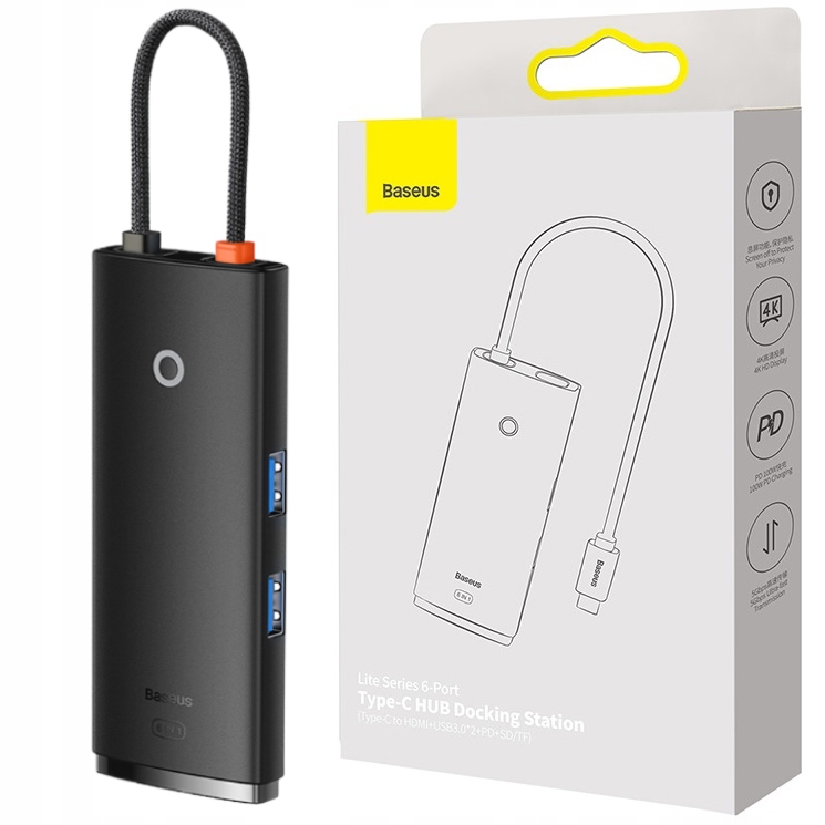 Baseus Usb Hub C 6V1 Adaptér Hdmi 4K Usb 3.0 Sd Tf Pd 100W Dokovací Stanice