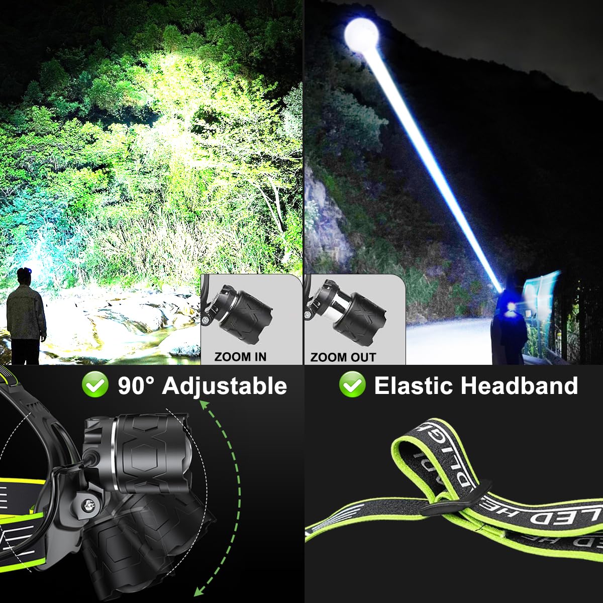 PEAKRO Latarka Czołowa LED 90000 Lumen USB Do Kempingu Roweru Wędkowania — miniatura 4