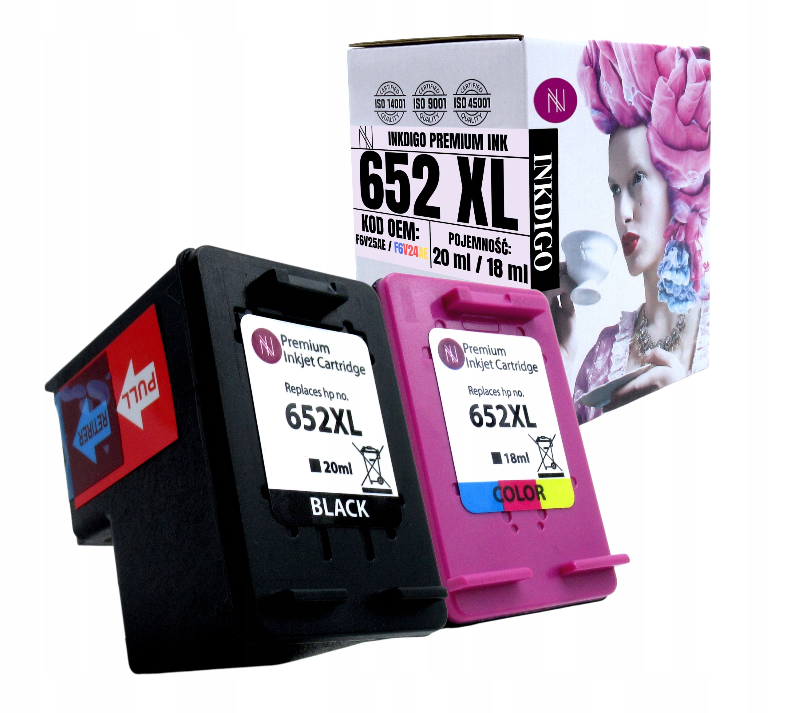 2x TUSZ HP 652XL BLACK + COLOR do DRUKARKI HP / F6V25AE F6V24AE