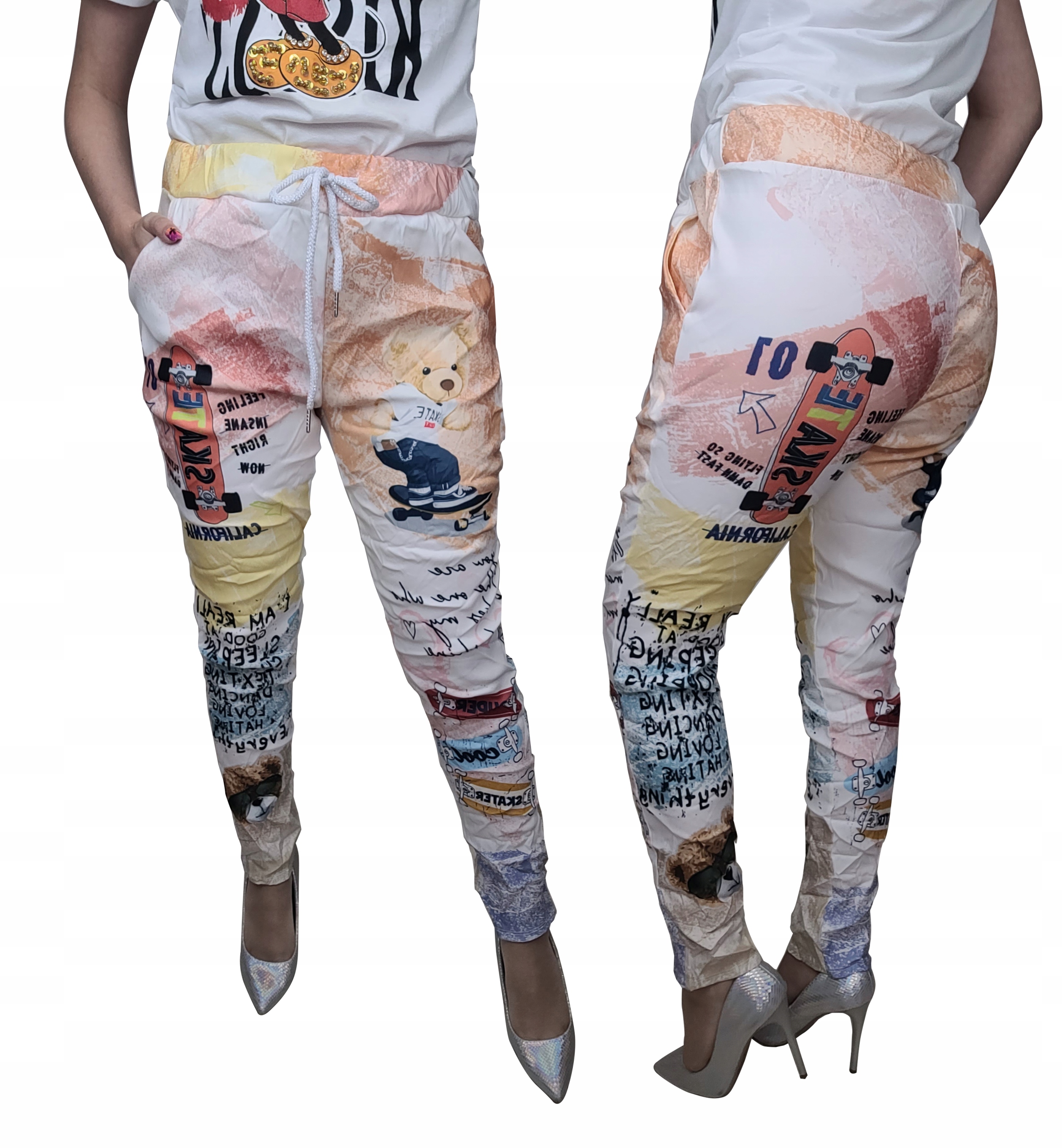 

Wiskoza Spodnie Gnieciuchy włoskie elastyczne Uni