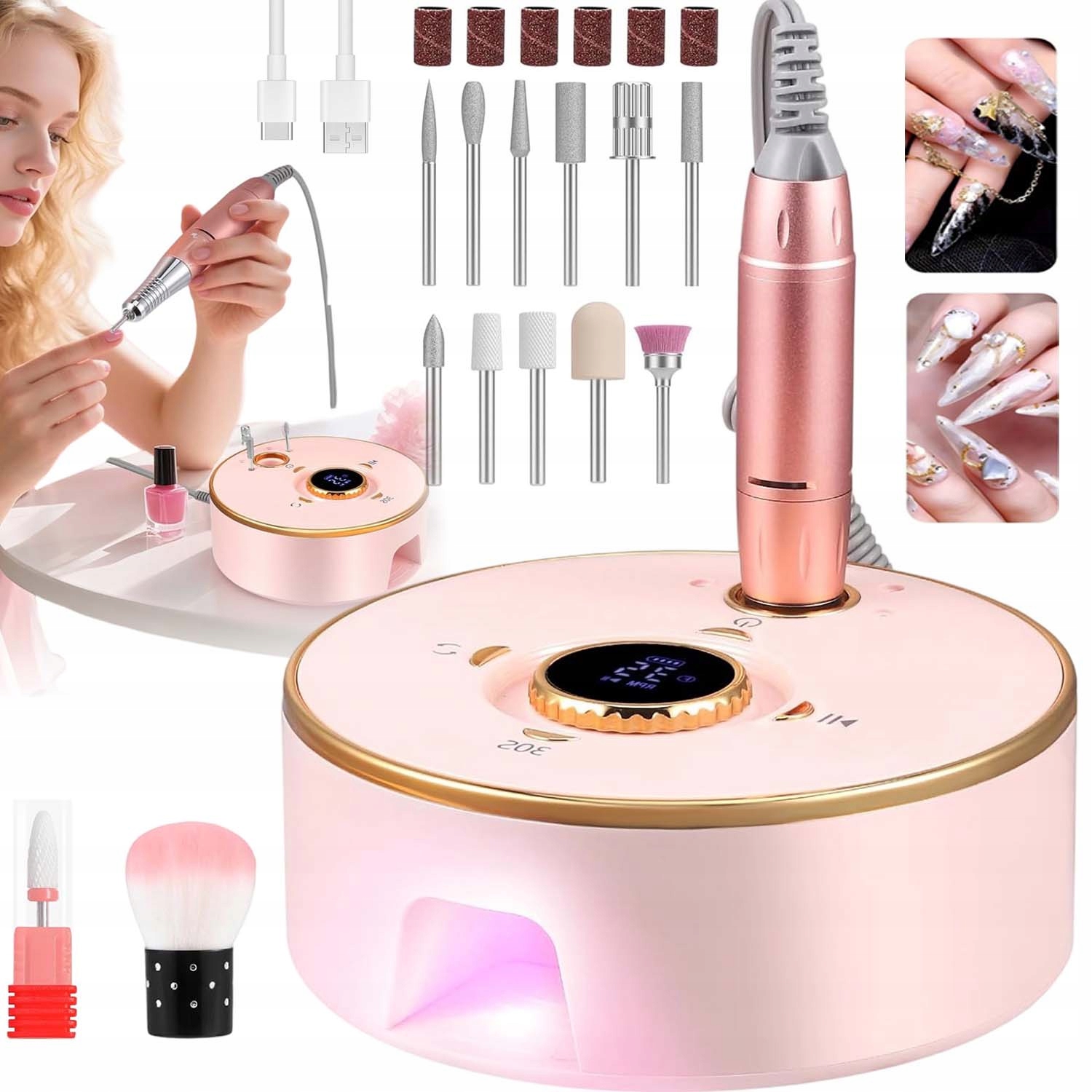 Bruska Na Nehty Univerzální Manikúra Pedikúra Vyměnitelné Frézy Sada