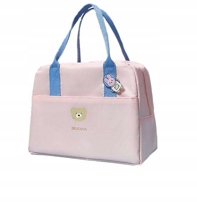 Torba termiczna na lunch wodoodporna składana 23 x 20 x 13 cm Różowa 6,2 L