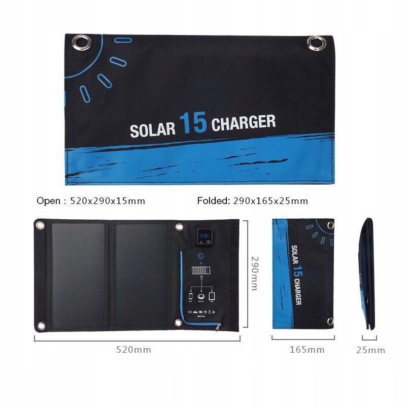 Сонячний зарядний пристрій для мобільного телефону Сонячна панель 15 Вт Вид сонячного зарядного пристрою