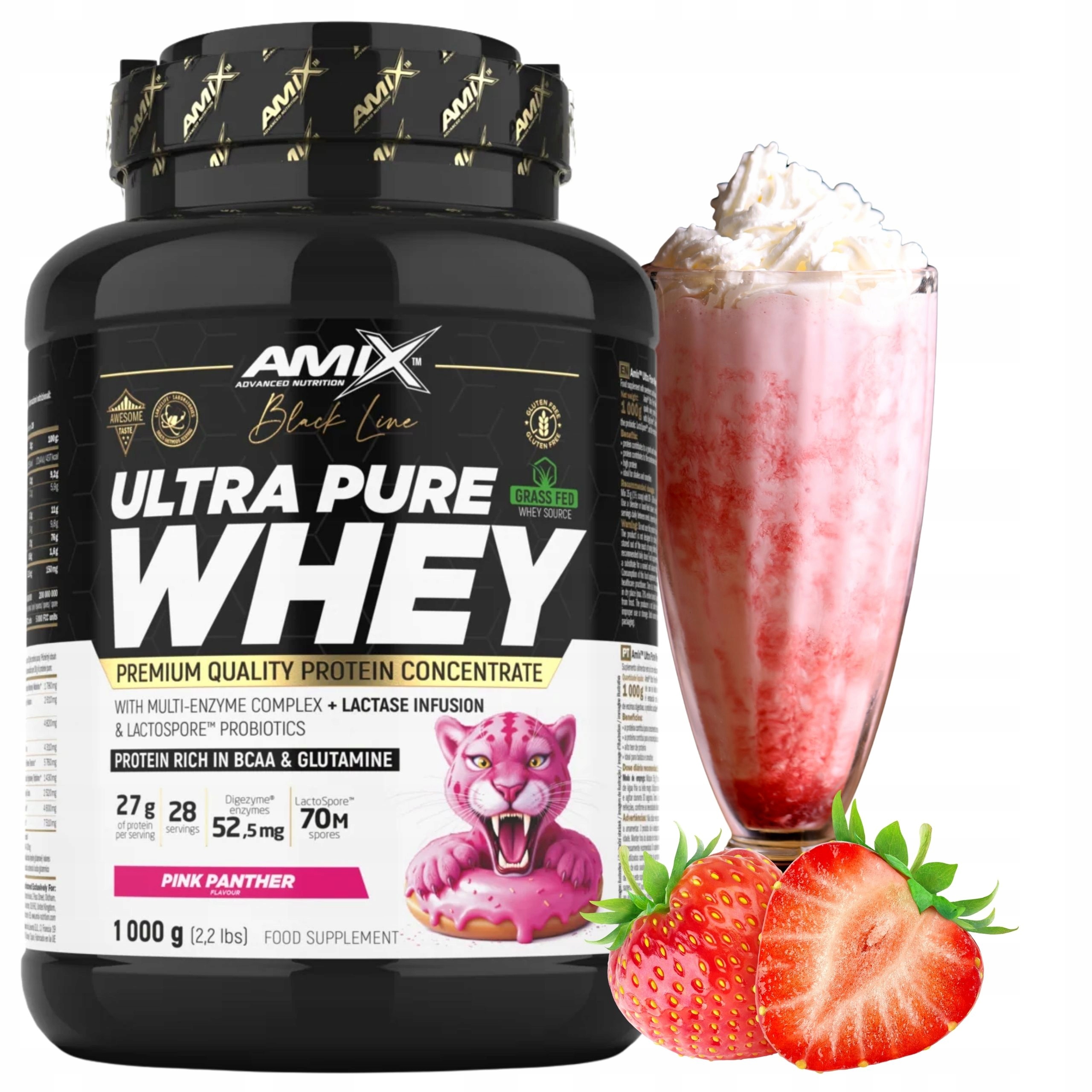 Syrovátkový Koncentrát syrovátkového Wpc Pure Whey Digezyme 1000 g Jahodový