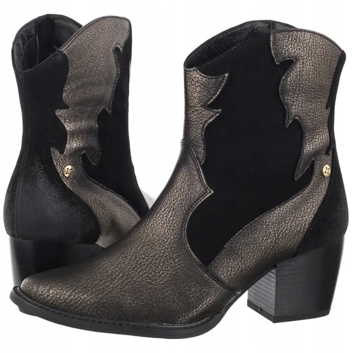 Dámské Kovbojské Boty boty na podpatku Maciejka černé/zlaté 06694-25