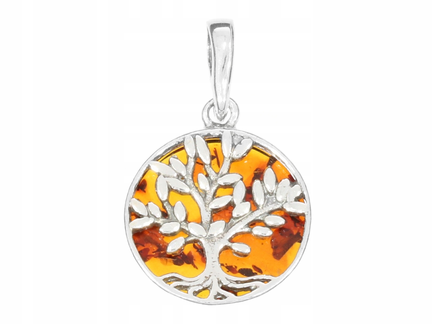 Stříbrný Přívěsek Strom Života s Jantarem Medailon Strom Štěstí 925