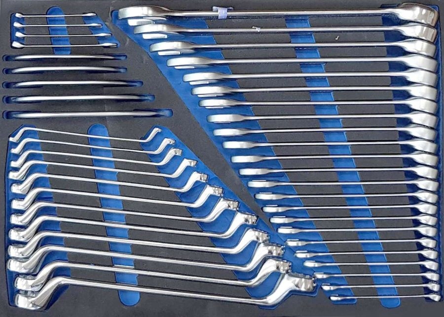 Klucze płasko-oczkowe oczkowo odgięte 44 el.