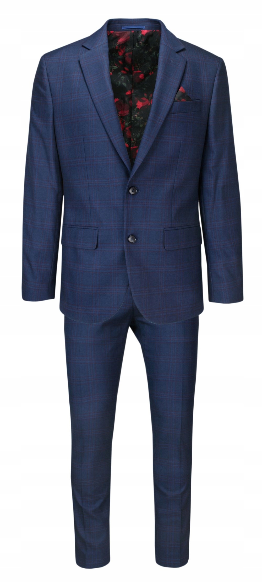 Granatowy Garnitur w Kratę VICTORIO 182/116/102