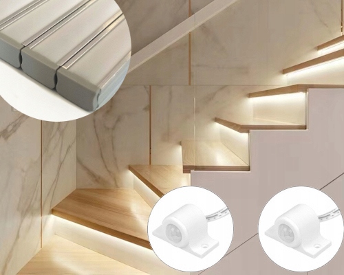 Set 10x Led schodišťová lišta 1m +na Míru 2x Senzor Pohybu Nahoru/dolů