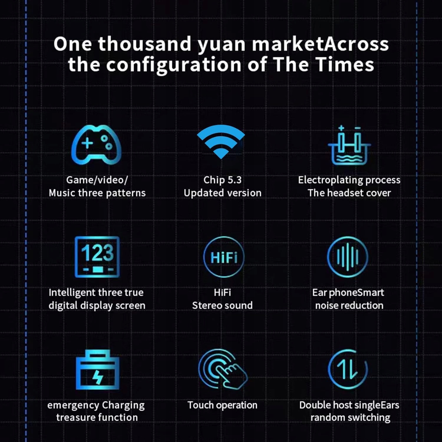 SŁUCHAWKI BEZPRZEWODOWE YD04 DOUSZNE SPORTOWE GAMINGOWE POWERBANK CZARNE Marka bez marki
