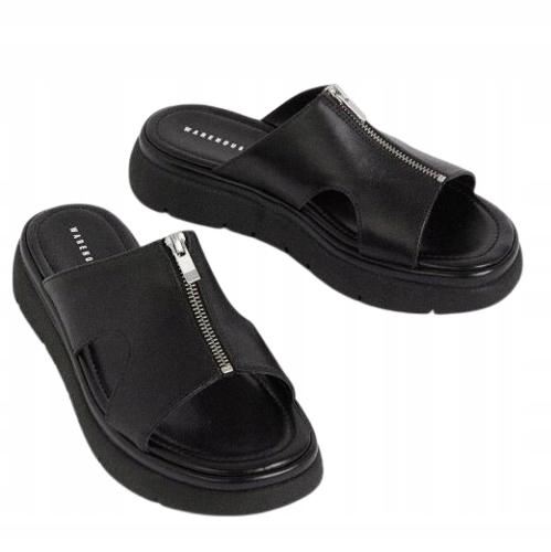 Warehouse černé kožené Nazouváky pantofle Warehouse, velikost 39 Oib