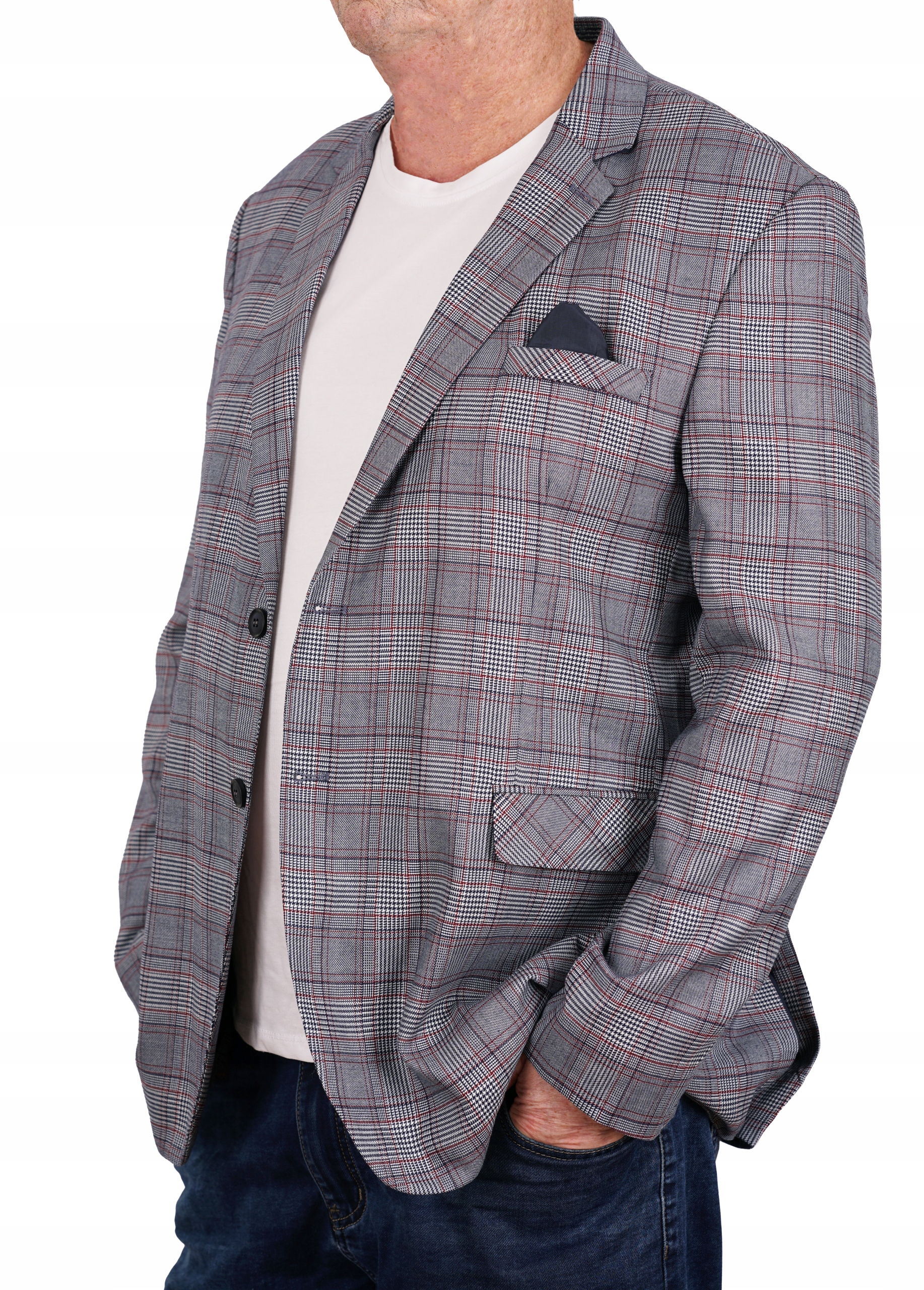 MARYNARKA MĘSKA W KRATĘ WIZYTOWA SZARA ELEGANCKA CASUAL TURECKA DUŻA 62