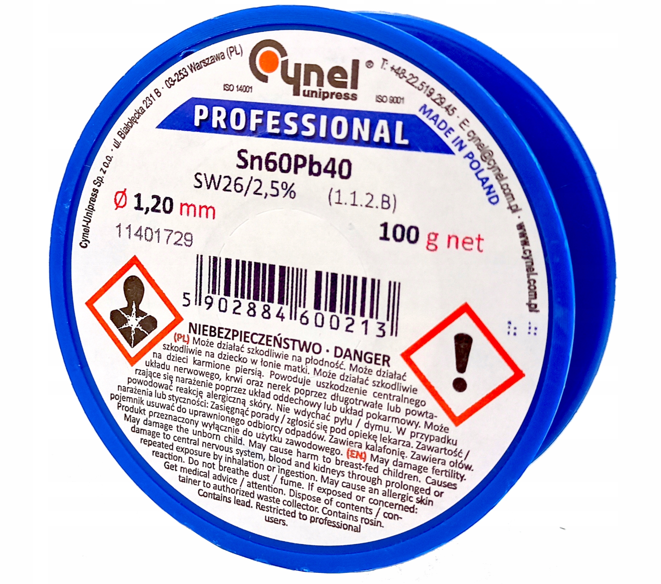 Cyna 1,20mm/100g Sn60Pb40 Cynel 1,2mm