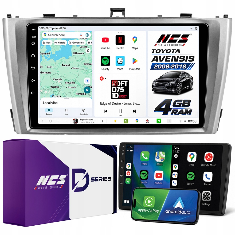 Rádio Navigace Ncs D9 Toyota Avensis III T27 2009-2018 Android 4GB Lte 9″