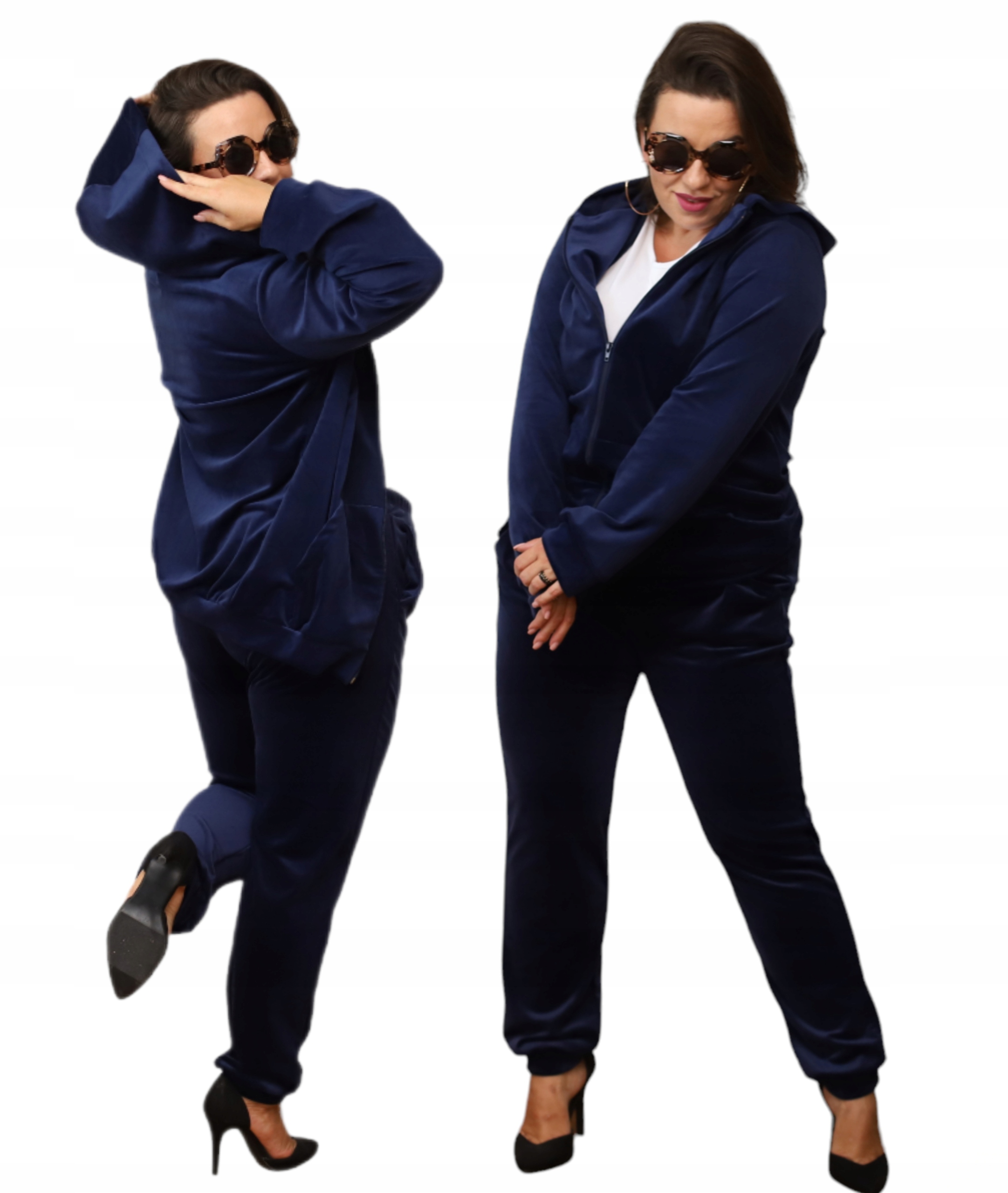 Komplet Teplákovka Velurový Na Zip Plus Size vel. 4XL Pl Tmavě Modrý