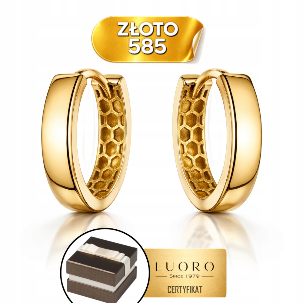 Náušnice Zlaté 585 14K Oválné Hladké Ažurové Uprostřed 1,2 CM Dárek