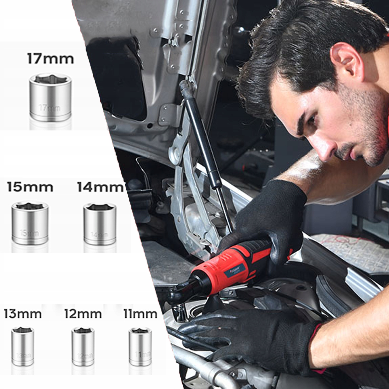 KLUCZ KĄTOWY GRZECHOTKA UDAROWA DO KÓŁ AKUMULATOROWA 6X NASADKI 65Nm 3/8" Napięcie (V) 12 V