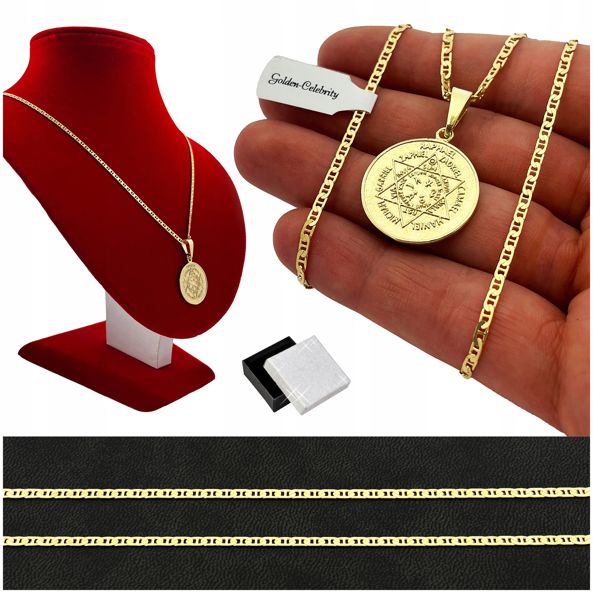 Zlatý Dámský Náhrdelník 925/585 Talisman Pečeť 7 Archandělů Stříbro Gravírování