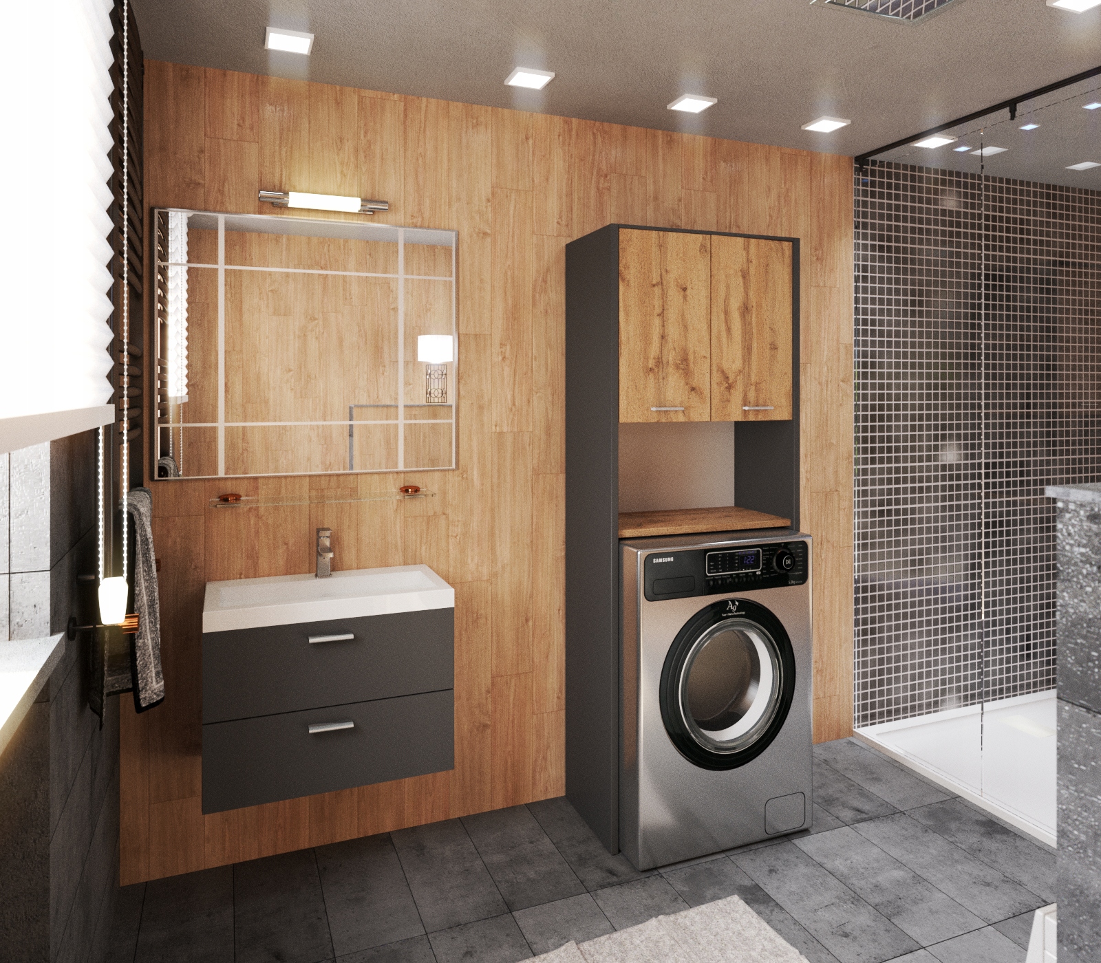 Szafka Łazienkowa Szafka Nad Pralkę 64 CM Szara Dąb Wotan Meble Do Łazienki Kod producenta brak