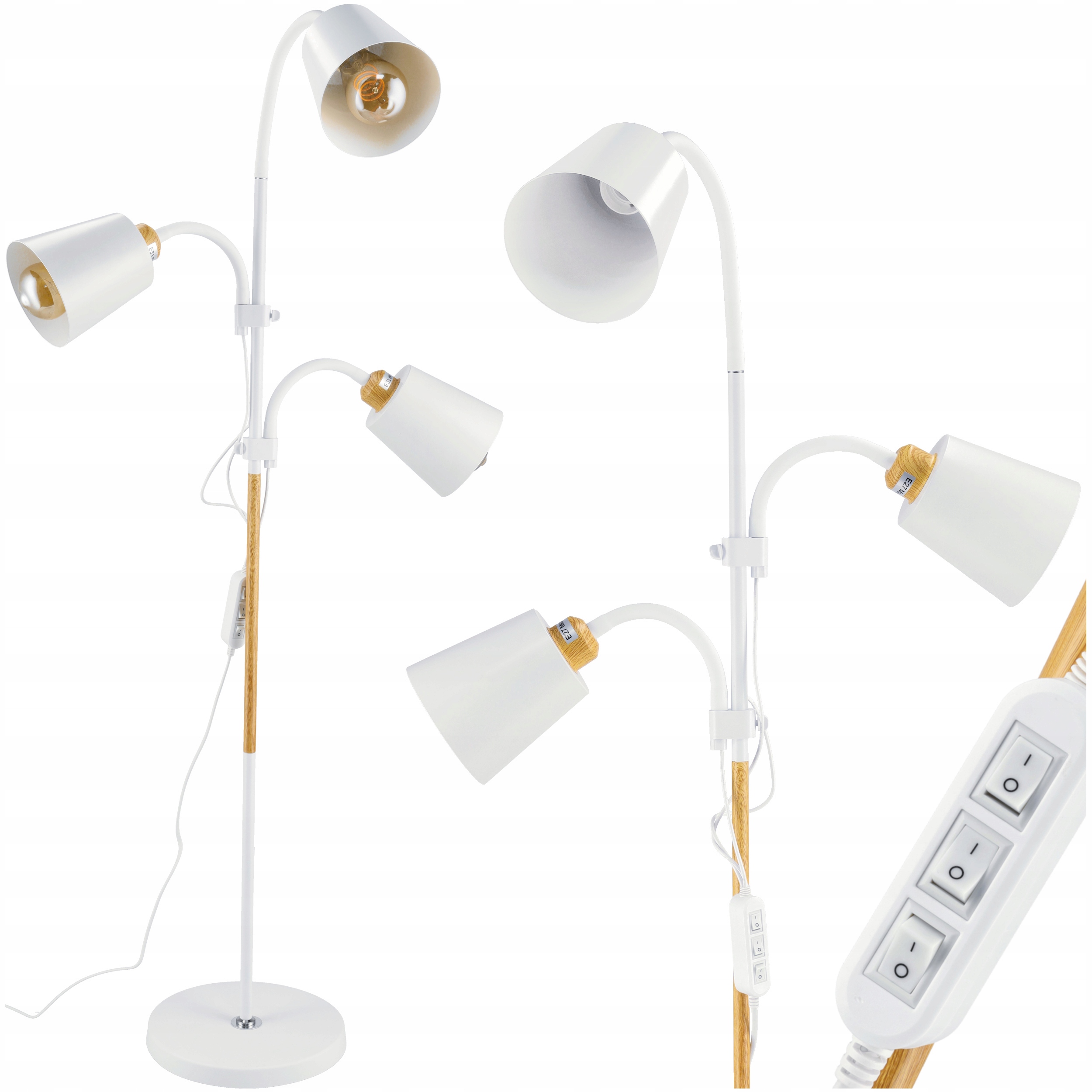 Lampa Lampka Stojąca Podłogowa Do Czytania Potrójna 3xE27 Regulacja Biała