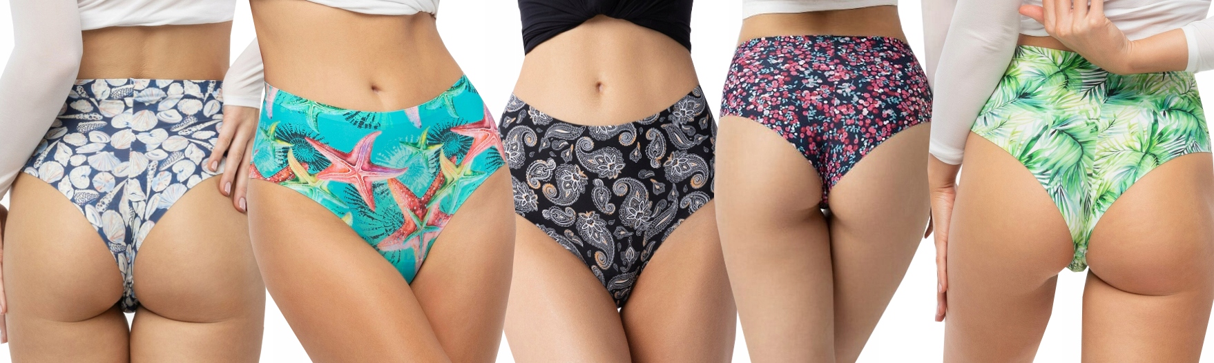 Sada 5X Julimex Brazilské Kalhotky Vysoký Stav, MIX Potisků Brasil Maxi M